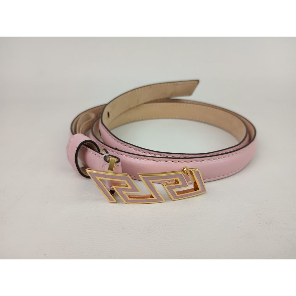 Versace Women's Pink Greca Detail Leather Belt Size 75 / 30